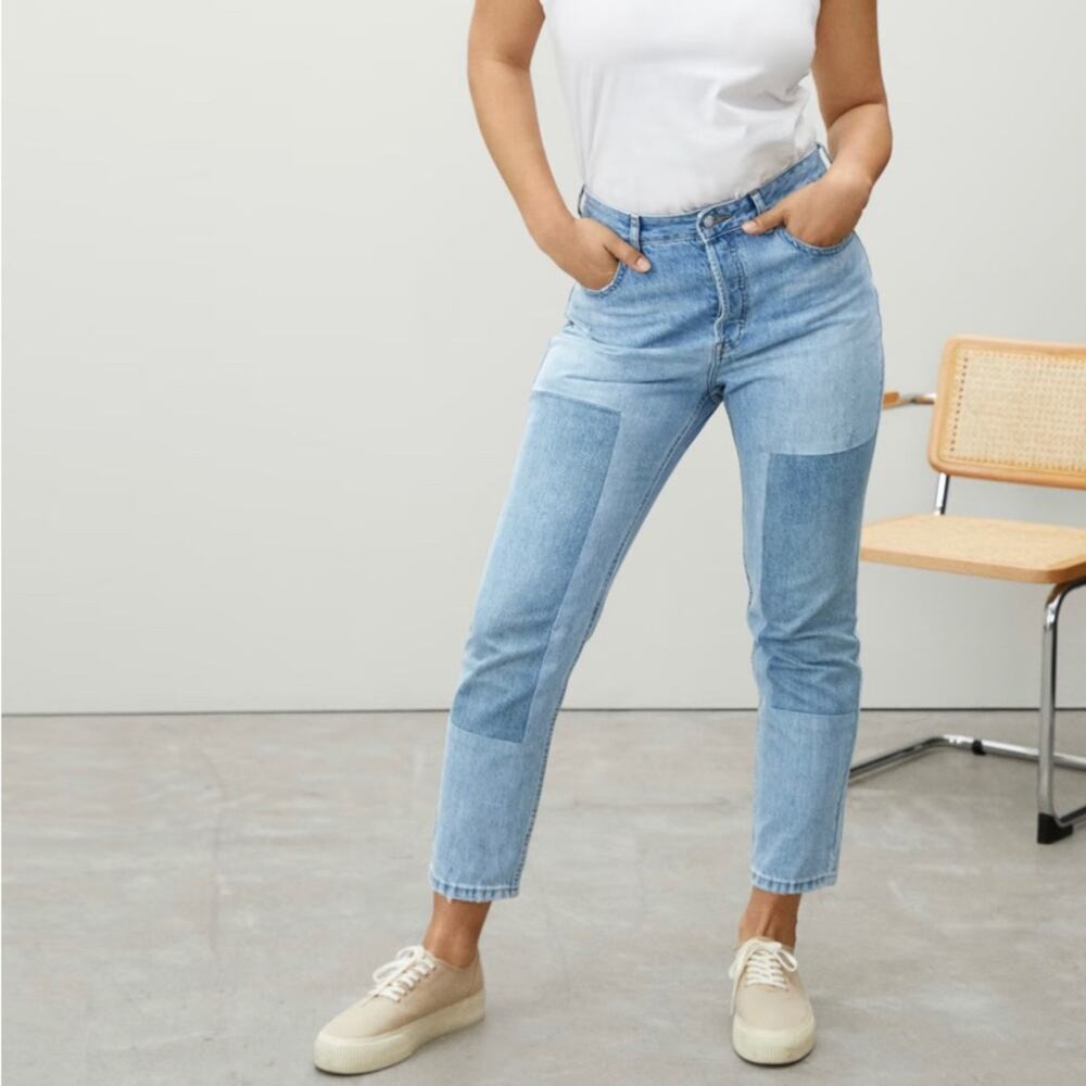 Everlane The Curvy 90s Cheeky Straight High Rise Jeans Patched Blue Size 27
